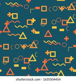 Seamless Memphis Pattern. Abstract Color Texture with Lines and Geometric Figures for Wallpaper, Print, Cotton. Retro Seamless Multicolor Background in Memphis Style for your Design. Vector.