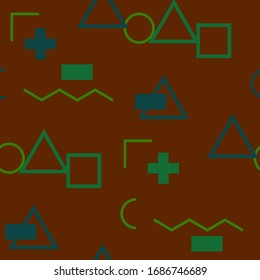 Seamless Memphis Pattern. Abstract Color Texture with Lines and Geometric Figures for Cotton, Print, Calico. Trendy Seamless Multicolor Background in Memphis Style for your Design. Vector.