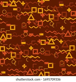 Seamless Memphis Pattern. Abstract Color Texture with Lines and Geometric Figures for Wallpaper, Fabric, Textile. Modern Seamless Multicolor Background in Memphis Style for your Design. Vector.