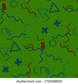 Patrón de Memphis sin soldadura. Textura de color abstracta con líneas y figuras geométricas para vestir, cortina, papel. Fondo Multicolor a la moda en estilo Memphis para su diseño. Vector.