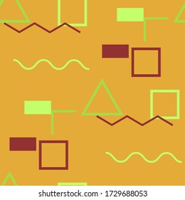 Seamless Memphis Pattern. Abstract Color Texture with Lines and Geometric Figures for Print, Fabric, Textile. Trendy Seamless Multicolor Background in Memphis Style for your Design. Vector.