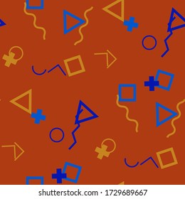 Patrón de Memphis sin soldadura. Textura de color abstracta con líneas y figuras geométricas para Chintz, Linen, fondos de escritorio. Fondo Multicolor a la moda en estilo Memphis para su diseño. Vector.