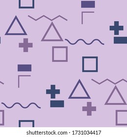 Patrón de Memphis sin soldadura. Textura de color abstracta con líneas y figuras geométricas para Calico, Impresión, Textil. Fondo multicolor retro sin foco en el estilo Memphis para su diseño. Vector.
