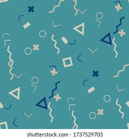 Seamless Memphis Pattern. Abstract Color Texture with Lines and Geometric Figures for Wallpaper, Print, Textile. Vintage Seamless Multicolor Background in Memphis Style for your Design. Vector.