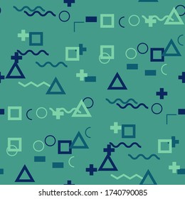 Patrón de Memphis sin soldadura. Textura de color abstracta con líneas y figuras geométricas para papel tapiz, tela, impresión. Fondo Multicolor a la moda en estilo Memphis para su diseño. Vector.