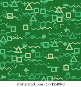 Seamless Memphis Pattern. Abstract Color Texture with Lines and Geometric Figures for Cotton, Print, Textile. Retro Seamless Multicolor Background in Memphis Style for your Design. Vector.