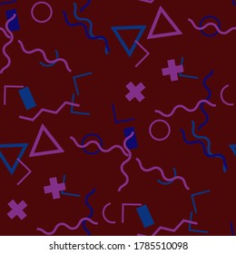 Nahtloses Memphis-Muster. Abstrakte Farbtextur mit Linien und geometrischen Figuren für Baumwolle, Calico, Textilien. Moderner, nahtloser mehrfarbiger Hintergrund im Memphis-Stil für Ihr Design. Vektorgrafik.