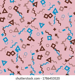 Patrón de Memphis sin soldadura. Textura de color abstracta con líneas y figuras geométricas para papel tapiz, imprenta, textil. Fondo Multicolor a la moda en estilo Memphis para su diseño. Vector.