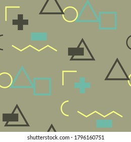 Seamless Memphis Pattern. Abstract Color Texture with Lines and Geometric Figures for Wallpaper, Print, Textile. Modern Seamless Multicolor Background in Memphis Style for your Design. Vector.