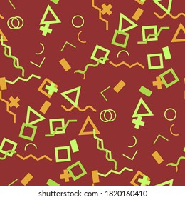 Seamless Memphis Pattern. Abstract Color Texture with Lines and Geometric Figures for Wallpaper, Print, Textile. Modern Seamless Multicolor Background in Memphis Style for your Design. Vector.