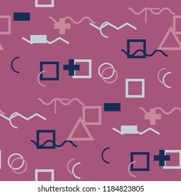 Seamless Memphis Pattern. Abstract Colorful Texture with Lines and Geometric Figures for Print, Fabric, Cloth. Modern Seamless Multicolor Background in Memphis Style for your Design. Vector.