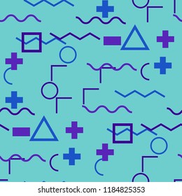 Seamless Memphis Pattern. Abstract Colorful Texture with Lines and Geometric Figures for Cotton, Print, Calico. Vintage Seamless Multicolor Background in Memphis Style for your Design. Vector.