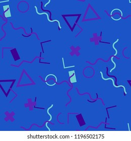 Seamless Memphis Pattern. Abstract Colorful Texture with Lines and Geometric Figures for Print, Cloth, Textile. Vintage Seamless Multicolor Background in Memphis Style for your Design. Vector.