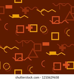Seamless Memphis Pattern. Abstract Colorful Texture with Lines and Geometric Figures for Dress, Curtain, Paper. Modern Seamless Multicolor Background in Memphis Style for your Design. Vector.