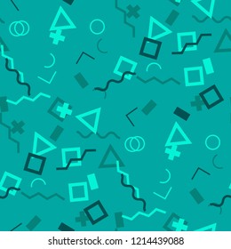 Seamless Memphis Pattern. Abstract Colorful Texture with Lines and Geometric Figures for Wallpaper, Cotton, Textile. Vintage Seamless Multicolor Background in Memphis Style for your Design. Vector.