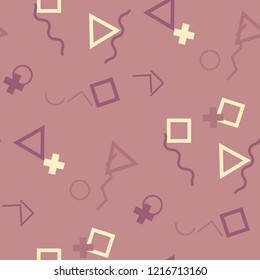 Seamless Memphis Pattern. Abstract Colorful Texture with Lines and Geometric Figures for Wallpaper, Fabric, Print. Vintage Seamless Multicolor Background in Memphis Style for your Design. Vector.