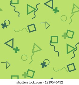 Seamless Memphis Pattern. Abstract Colorful Texture with Lines and Geometric Figures for Chintz, Linen, Wallpaper. Trendy Seamless Multicolor Background in Memphis Style for your Design. Vector.