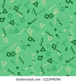 Seamless Memphis Pattern. Abstract Colorful Texture with Lines and Geometric Figures for Dress, Paper, Tablecloth. Vintage Seamless Multicolor Background in Memphis Style for your Design. Vector.
