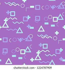 Seamless Memphis Pattern. Abstract Colorful Texture with Lines and Geometric Figures for Print, Cloth, Textile. Modern Seamless Multicolor Background in Memphis Style for your Design. Vector.