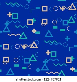 Seamless Memphis Pattern. Abstract Colorful Texture with Lines and Geometric Figures for Print, Fabric, Cloth. Modern Seamless Multicolor Background in Memphis Style for your Design. Vector.