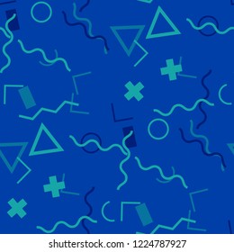 Seamless Memphis Pattern. Abstract Colorful Texture with Lines and Geometric Figures for Wallpaper, Fabric, Print. Vintage Seamless Multicolor Background in Memphis Style for your Design. Vector.