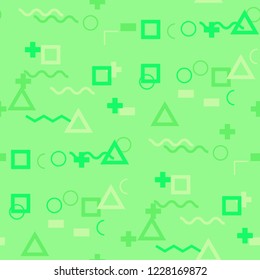 Seamless Memphis Pattern. Abstract Colorful Texture with Lines and Geometric Figures for Wallpaper, Print, Cotton. Retro Seamless Multicolor Background in Memphis Style for your Design. Vector.