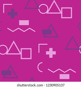 Seamless Memphis Pattern. Abstract Colorful Texture with Lines and Geometric Figures for Cotton, Print, Textile. Trendy Seamless Multicolor Background in Memphis Style for your Design. Vector.