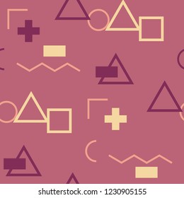 Seamless Memphis Pattern. Abstract Colorful Texture with Lines and Geometric Figures for Calico, Print, Textile. Retro Seamless Multicolor Background in Memphis Style for your Design. Vector.