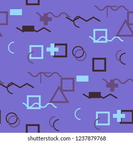 Seamless Memphis Pattern. Abstract Colorful Texture with Lines and Geometric Figures for Dress, Curtain, Paper. Modern Seamless Multicolor Background in Memphis Style for your Design. Vector.