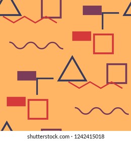 Seamless Memphis Pattern. Abstract Colorful Texture with Lines and Geometric Figures for Fabric, Cloth, Textile. Modern Seamless Multicolor Background in Memphis Style for your Design. Vector.