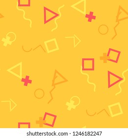 Seamless Memphis Pattern. Abstract Colorful Texture with Lines and Geometric Figures for Cotton, Print, Calico. Modern Seamless Multicolor Background in Memphis Style for your Design. Vector.
