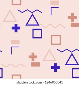 Seamless Memphis Pattern. Abstract Colorful Texture with Lines and Geometric Figures for Print, Fabric, Textile. Vintage Seamless Multicolor Background in Memphis Style for your Design. Vector.