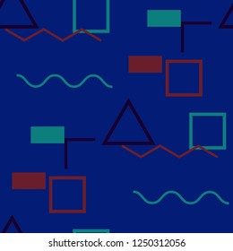 Seamless Memphis Pattern. Abstract Colorful Texture with Lines and Geometric Figures for Print, Cloth, Textile. Vintage Seamless Multicolor Background in Memphis Style for your Design. Vector.