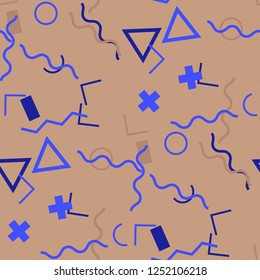 Seamless Memphis Pattern. Abstract Colorful Texture with Lines and Geometric Figures for Wallpaper, Fabric, Print. Vintage Seamless Multicolor Background in Memphis Style for your Design. Vector.
