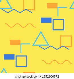 Seamless Memphis Pattern. Abstract Colorful Texture with Lines and Geometric Figures for Cotton, Print, Calico. Trendy Seamless Multicolor Background in Memphis Style for your Design. Vector.