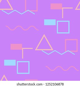 Seamless Memphis Pattern. Abstract Colorful Texture with Lines and Geometric Figures for Chintz, Curtain, Paper. Retro Seamless Multicolor Background in Memphis Style for your Design. Vector.
