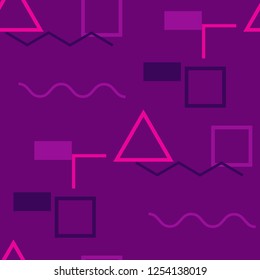 Seamless Memphis Pattern. Abstract Colorful Texture with Lines and Geometric Figures for Fabric, Cloth, Textile. Vintage Seamless Multicolor Background in Memphis Style for your Design. Vector.