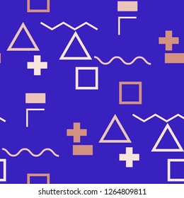 Seamless Memphis Pattern. Abstract Colorful Texture with Lines and Geometric Figures for Wallpaper, Cotton, Textile. Retro Seamless Multicolor Background in Memphis Style for your Design. Vector.