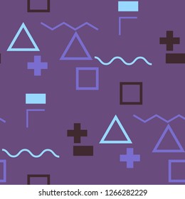 Seamless Memphis Pattern. Abstract Colorful Texture with Lines and Geometric Figures for Linen, Paper, Tablecloth. Modern Seamless Multicolor Background in Memphis Style for your Design. Vector.