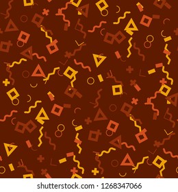 Seamless Memphis Pattern. Abstract Colorful Texture with Lines and Geometric Figures for Chintz, Linen, Wallpaper. Retro Seamless Multicolor Background in Memphis Style for your Design. Vector.