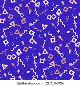 Seamless Memphis Pattern. Abstract Colorful Texture with Lines and Geometric Figures for Print, Fabric, Cloth. Vintage Seamless Multicolor Background in Memphis Style for your Design. Vector.