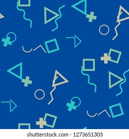 Seamless Memphis Pattern. Abstract Colorful Texture with Lines and Geometric Figures for Wallpaper, Fabric, Textile. Vintage Seamless Multicolor Background in Memphis Style for your Design. Vector.
