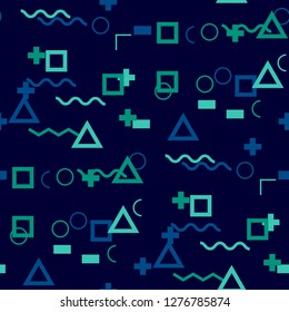 Seamless Memphis Pattern. Abstract Colorful Texture with Lines and Geometric Figures for Cotton, Print, Calico. Modern Seamless Multicolor Background in Memphis Style for your Design. Vector.