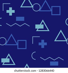 Seamless Memphis Pattern. Abstract Colorful Texture with Lines and Geometric Figures for Print, Cloth, Fabric. Modern Seamless Multicolor Background in Memphis Style for your Design. Vector.