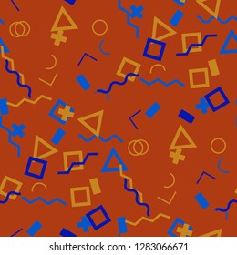 Seamless Memphis Pattern. Abstract Colorful Texture with Lines and Geometric Figures for Cotton, Print, Textile. Modern Seamless Multicolor Background in Memphis Style for your Design. Vector.