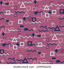 Seamless Memphis Pattern. Abstract Colorful Texture with Lines and Geometric Figures for Chintz, Curtain, Paper. Modern Seamless Multicolor Background in Memphis Style for your Design. Vector.