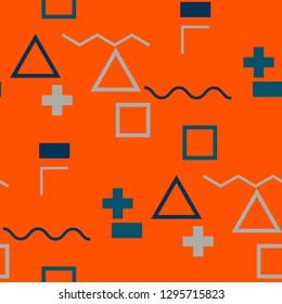 Seamless Memphis Pattern. Abstract Colorful Texture with Lines and Geometric Figures for Print, Fabric, Textile.  Vintage Seamless Multicolor Background in Memphis Style for your Design. Vector.