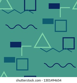 Seamless Memphis Pattern. Abstract Colorful Texture with Lines and Geometric Figures for Cotton, Print, Textile. Retro Seamless Multicolor Background in Memphis Style for your Design. Vector.