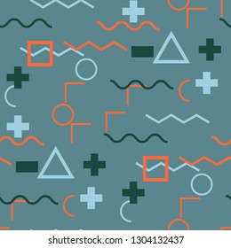 Seamless Memphis Pattern. Abstract Colorful Texture with Lines and Geometric Figures for Print, Fabric, Textile. Modern Seamless Multicolor Background in Memphis Style for your Design. Vector.