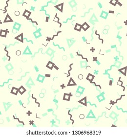 Seamless Memphis Pattern. Abstract Colorful Texture with Lines and Geometric Figures for Linen, Paper, Tablecloth. Vintage Seamless Multicolor Background in Memphis Style for your Design. Vector.